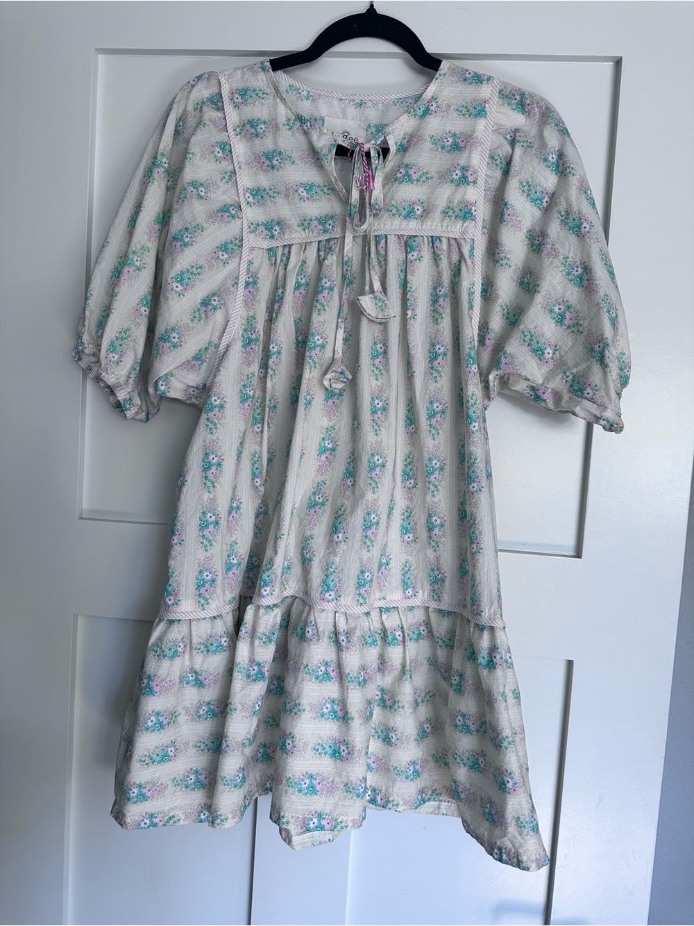 Umgee White Mini Dress with Mint & Lavender Floral Print